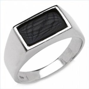 ONYX-Herren-Ring Siegelring 925 Sterl.Silber Rhodiniert-2,17 Karat (Ringgr&#246;&#223;e: 60 (19,0 mm))