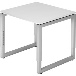 b&#252;m&#246; h&#246;henverstellbarer Schreibtisch R-Serie 80x80 cm in wei&#223;, Gestell in Silber - PC Tisch klein f&#252;r's B&#252;ro manuell h&#246;henverstellbar, Computertisch verstellbar
