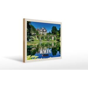 Holzschild Reise 40x30cm Wales United Kingdom Bodnant Garden