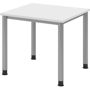 b&#252;m&#246; h&#246;henverstellbarer Schreibtisch H-Serie 80x80 cm in wei&#223;, Gestell in Silber - PC Tisch klein f&#252;r's B&#252;ro manuell h&#246;henverstellbar, Computertisch verstellbar