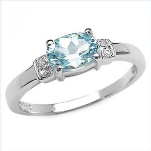 Feiner Diamant Blautopas-Ring-925 Sterl.Silber Rhodin.-1,04 Karat (Ringgr&#246;&#223;e: 60 (19,0 mm))