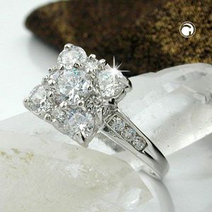 Gr. 54 - Ring 11x11mm Viereck mit wei&#223;en Zirkonias rhodiniert Ringgr&#246;&#223;e 54
