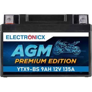 Electronicx AGM Motorradbatterie 12V 9Ah YTX9-BS | Wartungsfrei, kraftvolle Startleistung, f&#252;r Motorrad &amp; Roller