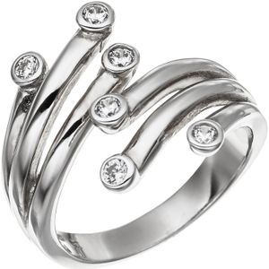 Gr. 58 - Damen Ring 925 Sterling Silber rhodiniert 6 Zirkonia Silberring