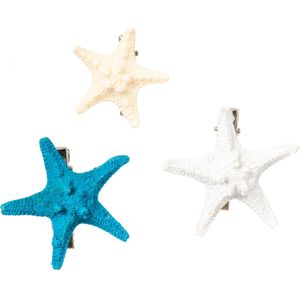 3 h&#252;bsche Haarspangen Seestern Blau-Wei&#223;