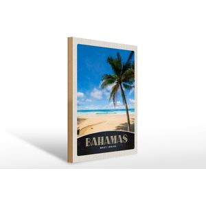 Holzschild Reise 30x40cm Bahamas West Indien Strand Palme