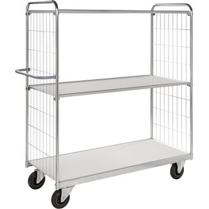 Kongamek Bordwagen verzinkt mit 3 laminierten B&#246;den 1400x600mm vergitterte Stirnw&#228;nde mit Bremse