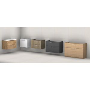 Waschtisch-Unterschrank Starck 3 85 cm, 5 Oberfl&#228;chen, 1-2 Schubladen (wei&#223; gl&#228;nzend 2 Ausz&#252;ge klein gro&#223; mit Waschtisch)