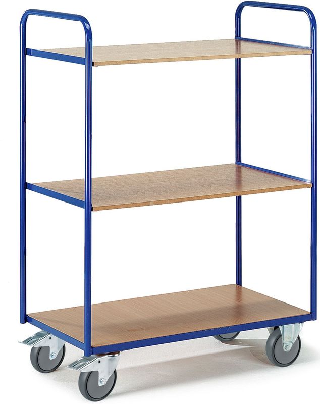 Etagenwagen 1500mm hoch 2 W&#228;nde offen mit 3 Ladefl&#228;chen 800x500mm im Buchendekor