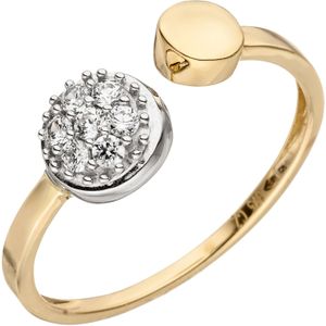 Gr. 56 - Damen Ring offen 375 Gold Gelbgold Wei&#223;gold bicolor 7 Zirkonia Goldring
