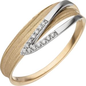 Gr. 52 - Damen Ring 585 Gelbgold Wei&#223;gold bicolor matt 13 Diamanten Brillanten