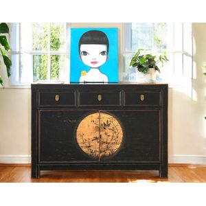Vintage Kommode Schwarz Beige chinesisch Schrank Sideboard Kolonial-Stil Antik-Stil Lowboard asiatisch orientalisch Fernost shabby-chic Landhaus