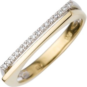 Gr. 50 - Damen Ring 585 Gold Gelbgold Wei&#223;gold bicolor 16 Diamanten Brillanten