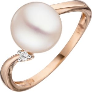 Gr. 52 - Damen Ring 585 Rotgold 1 S&#252;&#223;wasser Perle 1 Diamant Brillant Perlenring