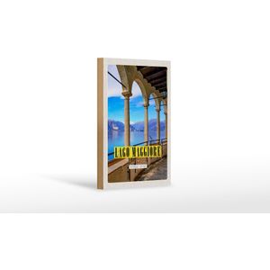 Holzschild Reise 12x18 cm Lago Maggiore Aussicht auf See Urlaub