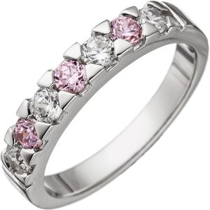 Gr. 60 - Damen Ring 925 Sterling Silber mit Zirkonia rosa und wei&#223; Silberring