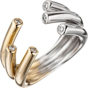 Gr. 54 - Damen Ring offen 585 Gold Gelbgold Wei&#223;gold bicolor 6 Diamanten Brillanten