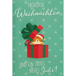 Weihnachten Gl&#252;ckwunschkarte mit Umschlag Geschenk Katze Fr&#246;hliche Weihnachten Gutes Neues Jahr