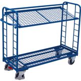 VARIOfit Etagenwagen mit vergitterten Seiten, Rohrschiebegriff und neigbarem Drahtgitterboden 1355x550mm