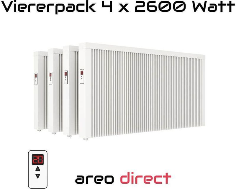 Viererpack 4x 2600 Watt Fl&#228;chenspeicherheizung areo direct - simples Thermostat - Appsteuerung ohne Zusatzhardware m&#246;glich