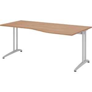b&#252;m&#246; Schreibtisch gro&#223;, B-Serie 180x100 cm, Tischplatte aus Holz in Nussbaum, Gestell aus Metall in Silber - PC Tisch, gro&#223;er Computertisch f&#252;r's B&#252;ro, Office B&#252;rotisch