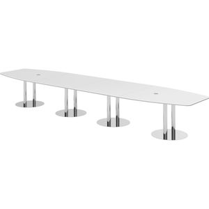 b&#252;m&#246; Konferenztisch oval 520x130 cm gro&#223;er Besprechungstisch in wei&#223;, Besprechungstisch mit Chroms&#228;ulen, Meetingtisch f&#252;r 18 Personen, XXL-Tisch f&#252;r Besprechungsraum &amp; Meeting