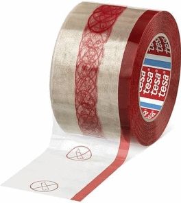 Packband tesapack mit Fingerlift (rot) 66m:75mm transparent