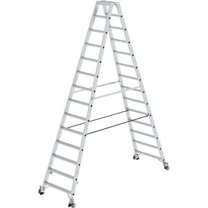 MUNK Stehleiter beidseitig begehbar mit Rollen 2x14 Stufen