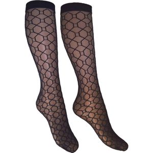 Kniestr&#252;mpfe mit geometrischem Muster ESAGONI 20DEN black-onesize