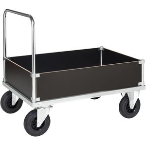 Kongamek Kastenwagen, verzinkt 1000x700x900mm mit Ladefl&#228;che, Schiebegriff und 4 W&#228;nden 400mm hoch mit Gummibereifung ohne Bremse