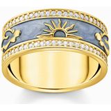 Ring blau mit kosmischen Symbolen vergoldet