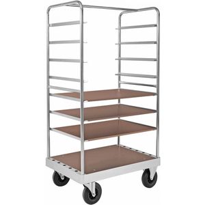 Kongamek Etagenwagen verzinkt 1900mm hoch mit 4 Ladefl&#228;chen 905x642mm aus MDF mit Bremse