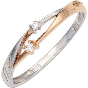 Gr. 56 - Damen Ring 585 Gold Wei&#223;gold Rotgold bicolor 2 Diamanten Brillanten Goldring