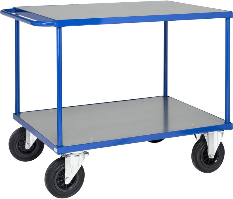 Kongamek Tischwagen in blau 1300x800x870mm Ladefl&#228;che Stahlblech verzinkt mit Schiebegriff, Gummibereifung und Bremse