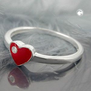 Gr. 42 - Ring Kinderring mit rotem Herz und wei&#223;en Zirkonia Silber 925 Ringgr&#246;&#223;e 42