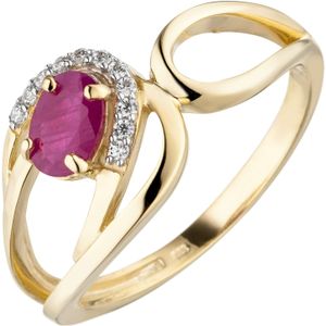 Gr. 56 - Damen Ring 333 Gold Gelbgold 1 Rubin 11 Zirkonia