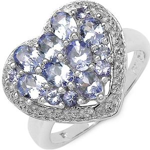 Edler Tansanit-Herz-Ring-925 Sterling Silber Rhodiniert-1,54 Karat (Ringgr&#246;&#223;e: 54 (17,3 mm))