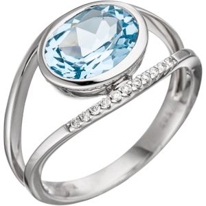 Gr. 50 - Damen Ring 585 Wei&#223;gold 11 Diamanten Brillanten 1 Blautopas hellblau blau