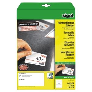 Etiketten Inkjet Laser Kopier 96x50,8mm abl&#246;sbar VE=250 St&#252;ck (25 Blatt) wei&#223;