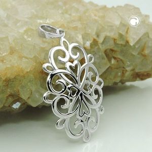 Anh&#228;nger 27x19mm filigrane Blume gl&#228;nzend rhodiniert Silber 925