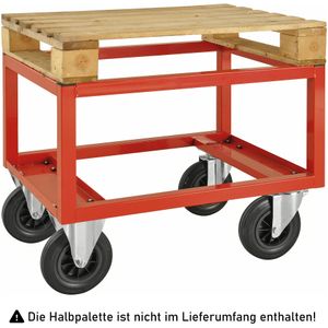 Kongamek Palettenwagen in rot 650mm hoch mit Bremse f&#252;r Halbpaletten 800x600mm