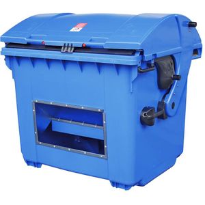 Streugutbeh&#228;lter 1100 Liter, blau, HDPE Kunststoff, mit Runddeckel, BxTxH 1365x1060x1150 mm, Aufnahme f&#252;r Kammsch&#252;ttung
