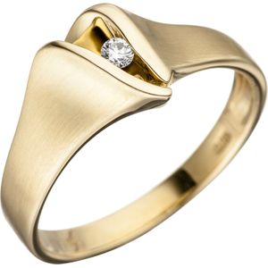 Gr. 60 - Damen Ring 585 Gold Gelbgold matt 1 Diamant Brillant Goldring Diamantring