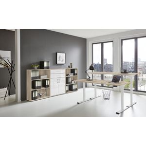 BMG M&#246;bel B&#252;rom&#246;bel-Set, e-Office Edition Set 14, Schreibtisch h&#246;henverstellbar, 138 cm, Eiche Sonoma wei&#223; hochglanz