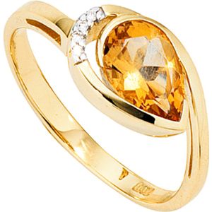 Gr. 56 - Damen Ring 585 Gold Gelbgold 1 Citrin orange 4 Diamanten Brillanten Citrinring