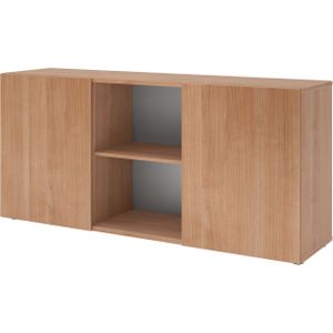 b&#252;m&#246; Schwebet&#252;renschrank, Sideboard Nussbaum - B&#252;rom&#246;bel Sideboard Holz 160cm breit, 42cm schmal, B&#252;ro Schrank mit Schwebet&#252;r f&#252;r Flur oder als Wohnzimmer-Kommode