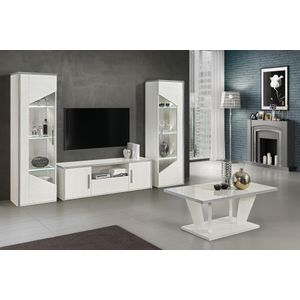 Wohnzimmer RTV Vitrine Wohnwand Holz Schrank Design Wei&#223; Modern Neu Set 3tlg.