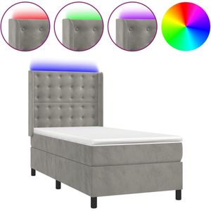 vidaXL Boxspringbett mit Matratze &amp; LED Hellgrau 100x200 cm Samt1400335