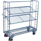 VARIOfit Etagenwagen mit vergitterten Seiten, Rohrschiebegriff und 2 neigbaren verzinkten Drahtgitterb&#246;den 1650x650mm