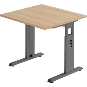 b&#252;m&#246; h&#246;henverstellbarer Schreibtisch O-Serie 80x80 cm in Eiche, Gestell in Graphit - PC Tisch klein f&#252;r's B&#252;ro manuell h&#246;henverstellbar, Computertisch verstellbar